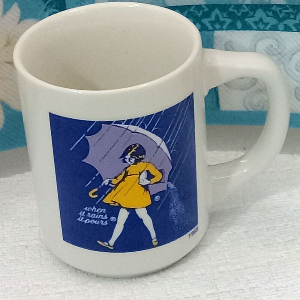 Morton Salt 150 Year Commemorative 1968 Ad Coffee Tea CUP 8 oz Umbrella Girl
